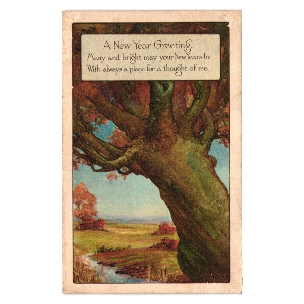 Antique 1916 Gibson Art Company New Year Greeting Postcard Tree Poem Vintage